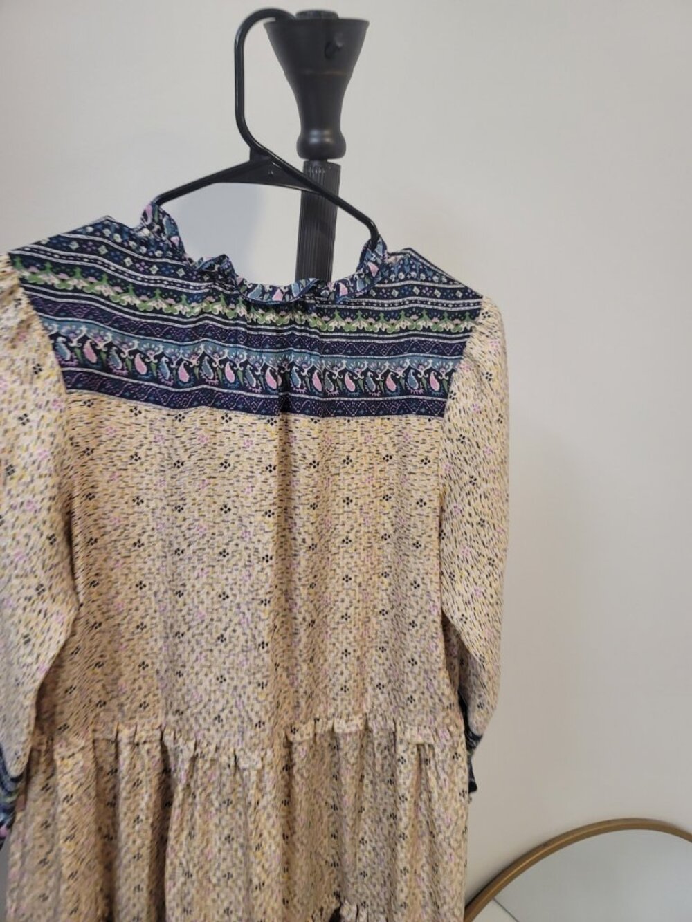 Veronica Beard Ruffle Mini Dress Lumi Beige/Multi Printed Silk Size 4 - Picture 7 of 8